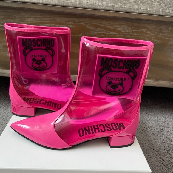 MOSCHINO Couture Rain Boots Pink Worn Once! Size 38 1/2 - Picture 9 of 11